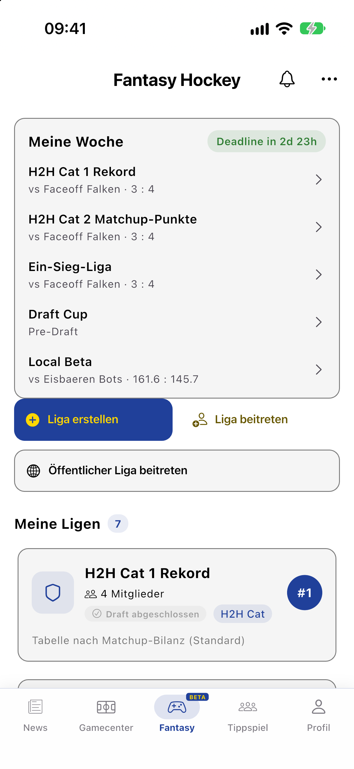 Fantasy-Hub mit eigenen Ligen