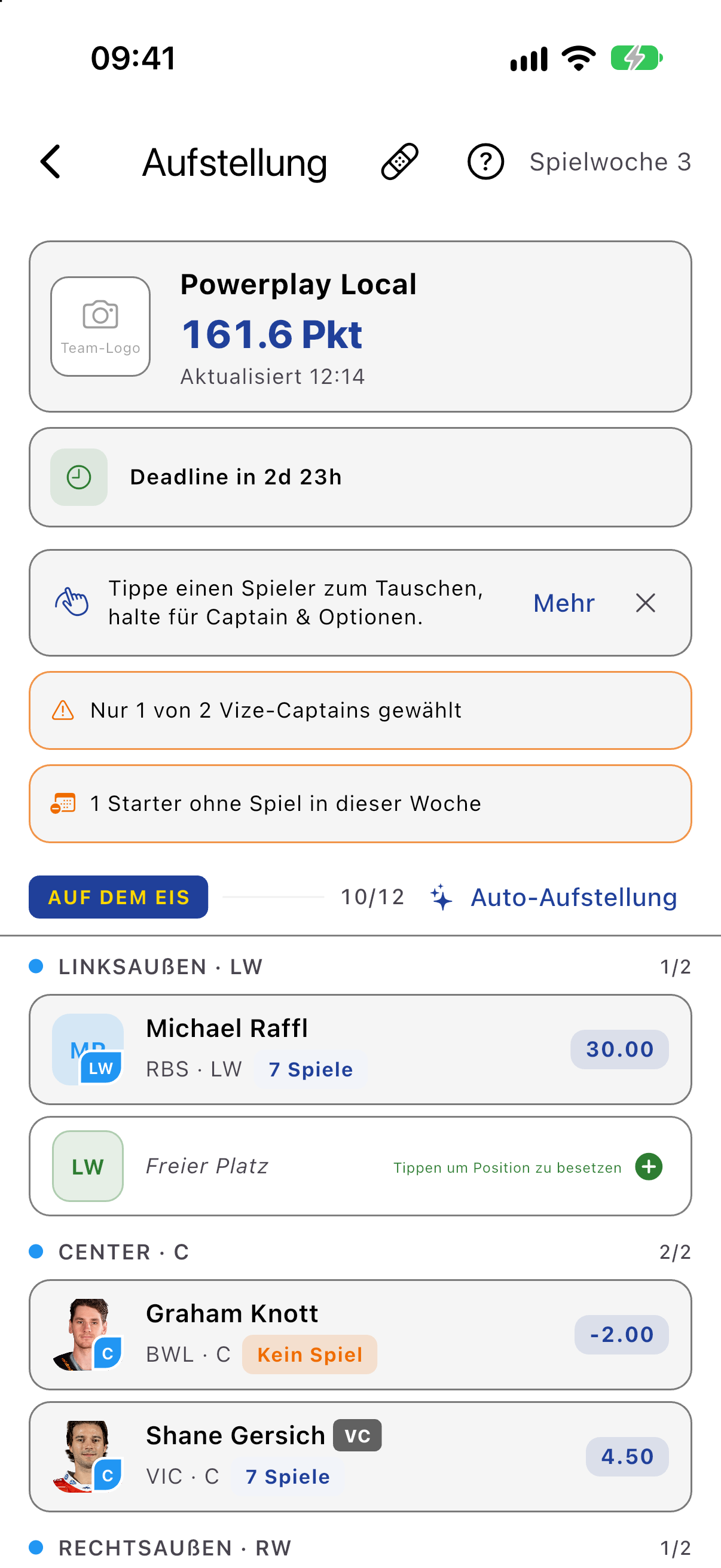 Aufstellung mit Captain