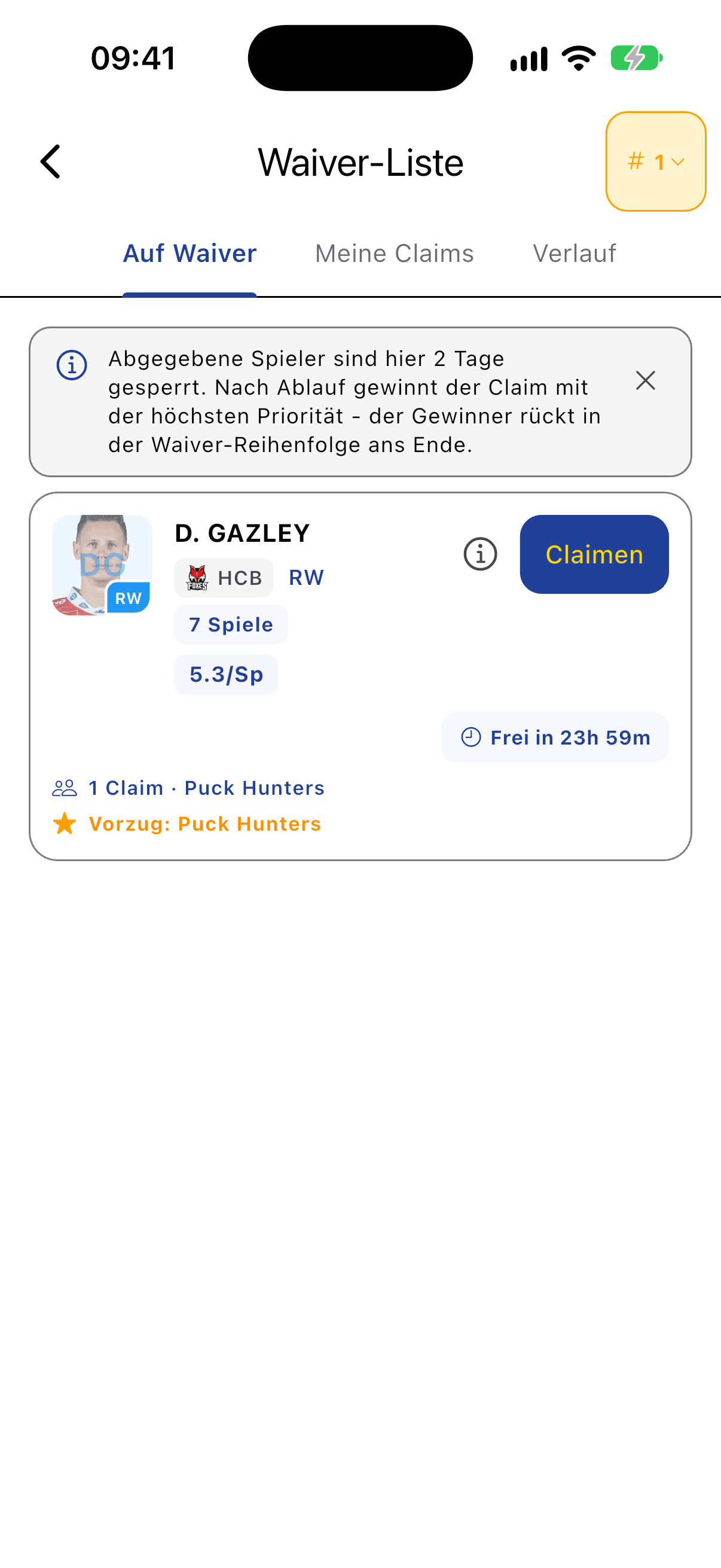 Waiver-Liste mit Priorität