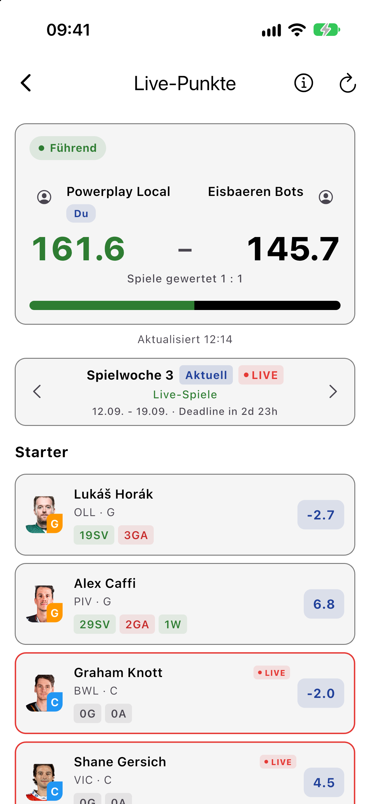 Matchup-Detail mit Lineup-Vergleich