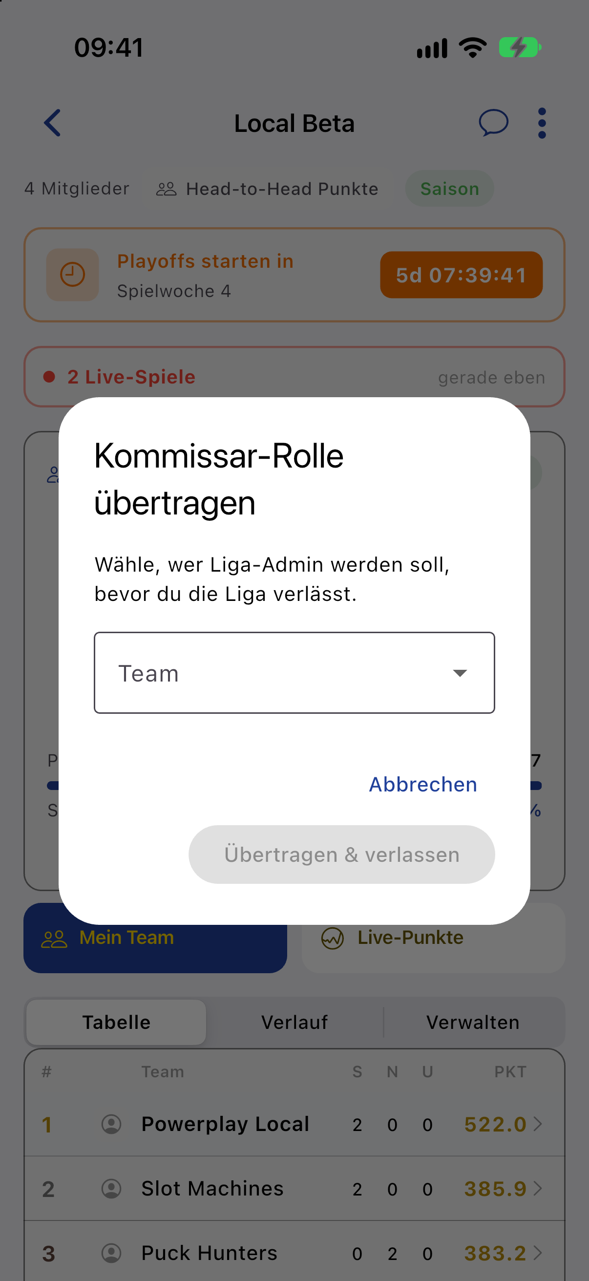 Kommissar-Rolle übertragen vor dem Verlassen