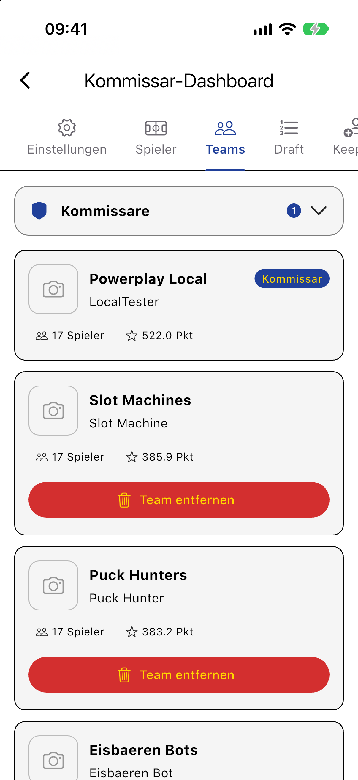 Teams-Tab: Erinnern und Team entfernen